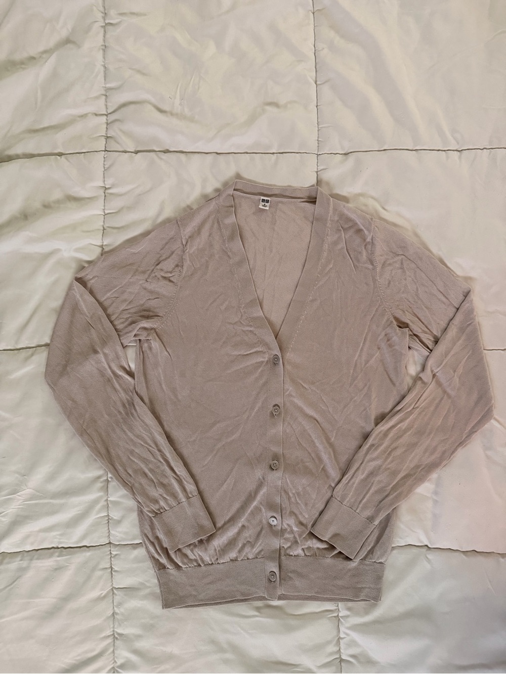 Uniqlo Women's Light Taupe V-Neck Button Cardigan